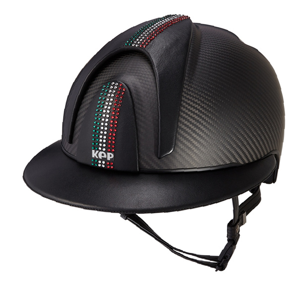 Kask KEP Carbon Helmet E-Light Matt Black / 3 Black Leather Inserts Swarovski Italian Flag - Black