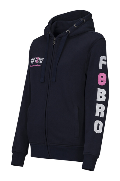 Bluza #FebroTeam z różowym haftem na rękawie - granatowa