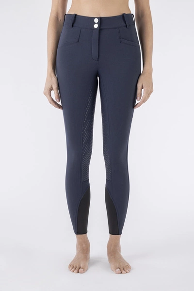 Bryczesy z wysokim stanem Equiline Arlette z pełnym lejem X-Grip - granatowe