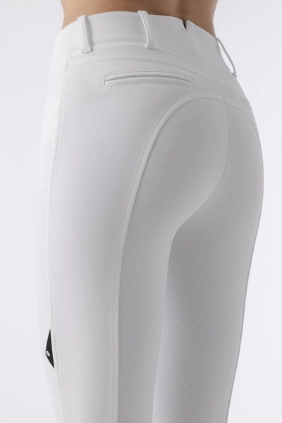 Damskie bryczesy Equiline Adellek z wysokim stanem z pełnym lejem X-Grip - białe