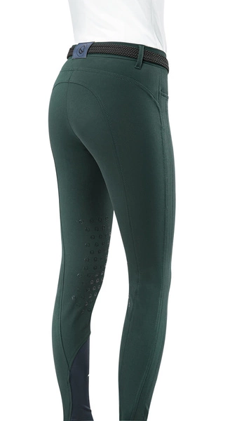 Damskie bryczesy Eqode by Equiline Delma z lejem kolanowym Q-Grip - ciemna zieleń