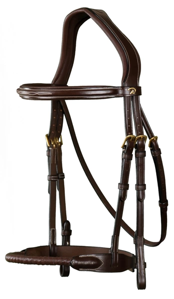 Ogłowie Dy'on ze skórzanym sznurkowym nachrapnikiem angielskim D Collection - brązowe