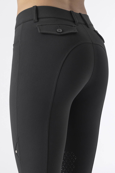 Damskie bryczesy Equiline Atirk z kolanowym lejem X-Grip - czarne