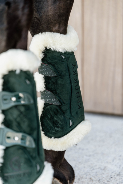 Kentucky Ochraniacze Bamboo Vegan Sheepskin Tendon Boots Elastic Velvet na przednie nogi - ciemna zieleń