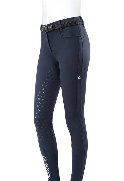 Damskie bryczesy Eqode by Equiline Davina z pełnym lejem Q-Grip - granatowe