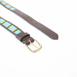 Pasek Kentucky Handmade Pearls - brąz z błękitem