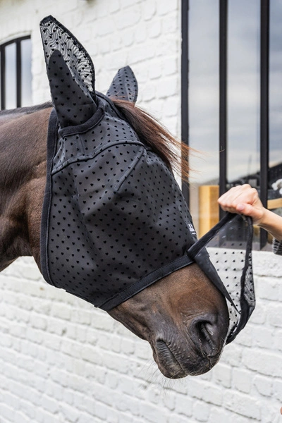 Kentucky Fly Mask Heart - maska na owady - czarna