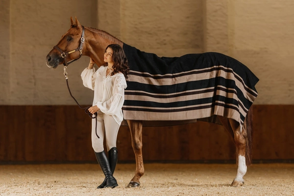 Osuszająca derka Kentucky Heavy Fleece Rug Square Stripes - brązowa