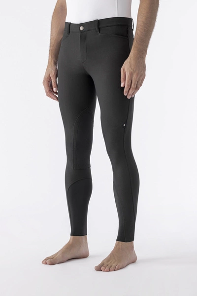 Męskie bryczesy Equiline Grafton z materiałowym lejem kolanowym - czarne