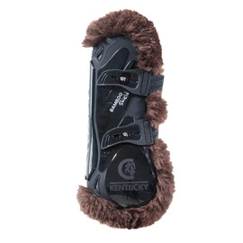 Kentucky Bamboo Vegan Sheepskin Tendon Boots Elastic na przednie nogi - czarne z brązowym futerkiem
