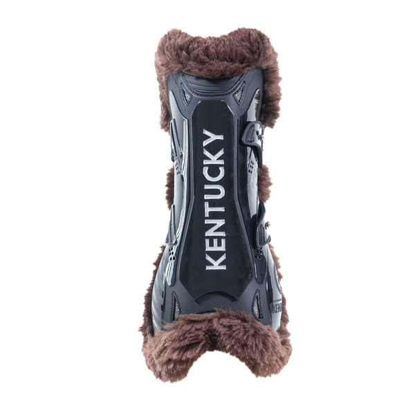 Kentucky Bamboo Vegan Sheepskin Tendon Boots Elastic na przednie nogi - czarne z brązowym futerkiem