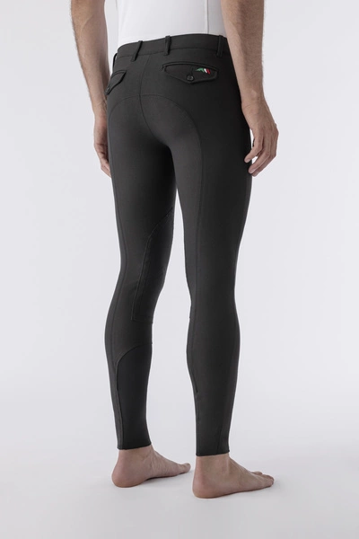 Męskie bryczesy Equiline Grafton z materiałowym lejem kolanowym - czarne