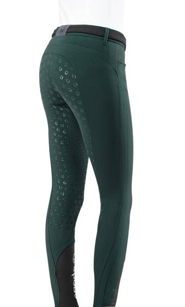 Damskie bryczesy Eqode by Equiline Davina z pełnym lejem Q-Grip - ciemna zieleń