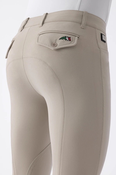 Męskie bryczesy Equiline Grafton z materiałowym lejem kolanowym - beżowe