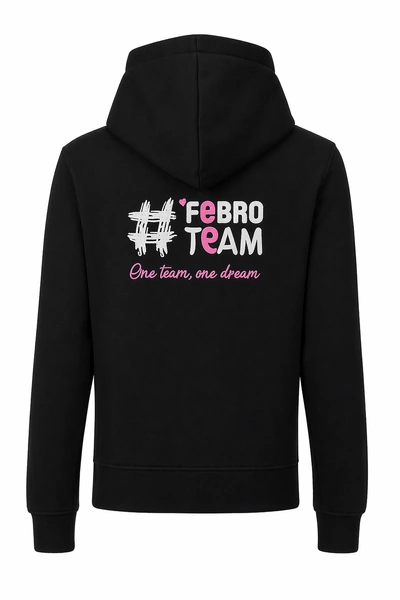 Bluza #FebroTeam z haftem na rękawie - czarna z różowymi detalami