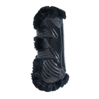 Kentucky Bamboo Vegan Sheepskin Tendon Boots Elastic na przednie nogi - czarne z czarnym futerkiem