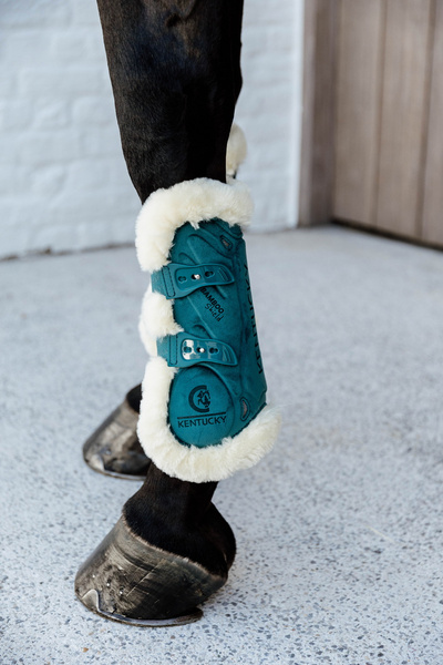 Kentucky Ochraniacze Bamboo Vegan Sheepskin Tendon Boots Elastic Velvet na przednie nogi - szmaragdowe
