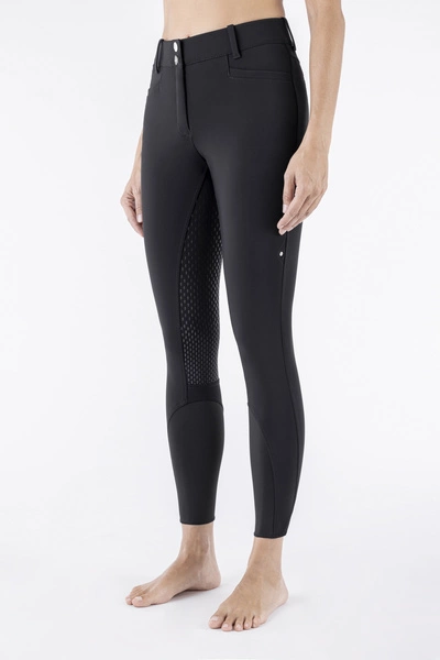 Damskie bryczesy Equiline Adellek z wysokim stanem i pełnym lejem X-Grip - czarne