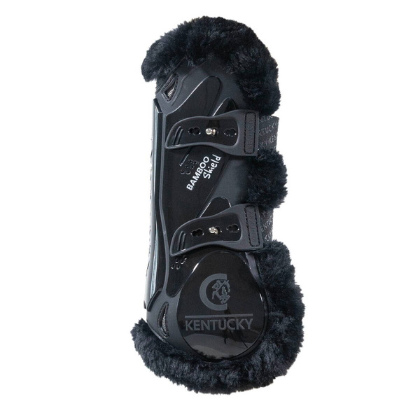 Kentucky Bamboo Vegan Sheepskin Tendon Boots Elastic na przednie nogi - czarne z czarnym futerkiem