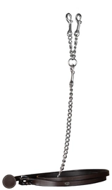 Dy'on skórzany uwiąz z łańcuszkiem - brązowy