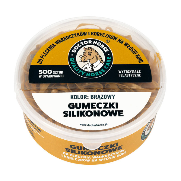 Mocne silikonowe gumki do grzywy Doctor Horse 500szt. - brązowe