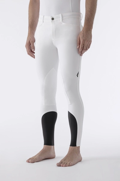 Męskie bryczesy Equiline Grafton z materiałowym lejem kolanowym - białe