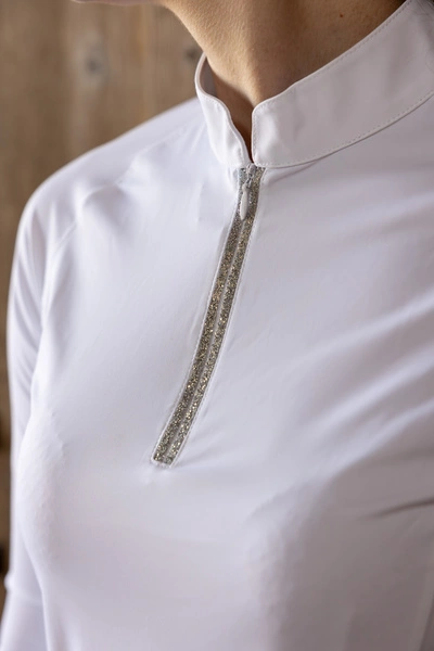Damska koszula konkursowa z długim rękawem Kentucky Classic with Glitter Zipper - biała