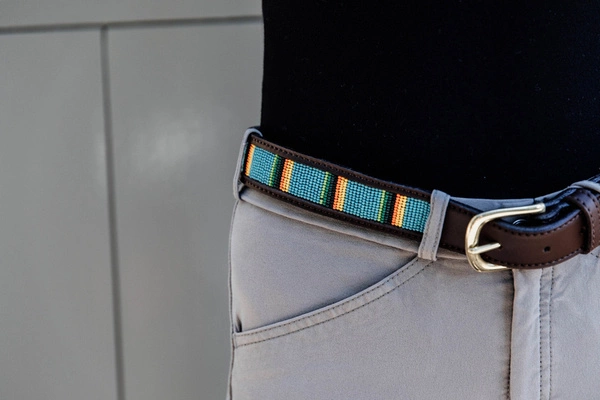 Pasek Kentucky Handmade Pearls - brąz z błękitem