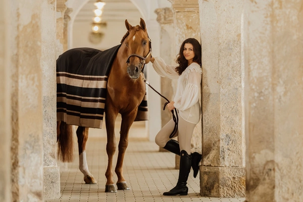 Osuszająca derka Kentucky Heavy Fleece Rug Square Stripes - brązowa