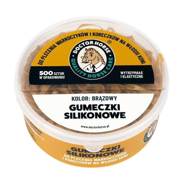 Mocne silikonowe gumki do grzywy Doctor Horse 500szt. - brązowe