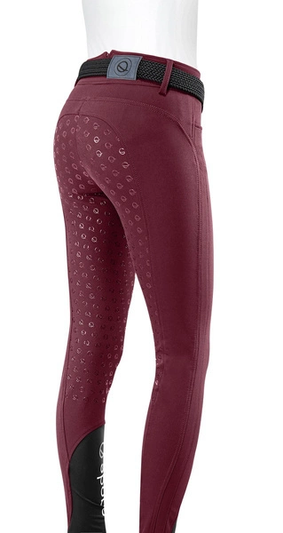 Bryczesy z wysokim stanem Eqode by Equiline Darcey z pełnym lejem Q-Grip - wiśniowe