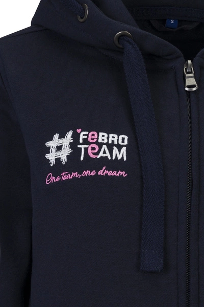 Bluza #FebroTeam z różowym haftem na rękawie - granatowa