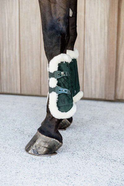 Kentucky Ochraniacze Bamboo Vegan Sheepskin Tendon Boots Elastic Velvet na przednie nogi - ciemna zieleń