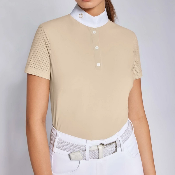 Koszula konkursowa Perforated Jersey Button Cavalleria Toscana POD379 - beżowa
