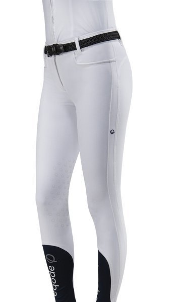 Damskie bryczesy Eqode by Equiline Delma z lejem kolanowym Q-Grip - białe