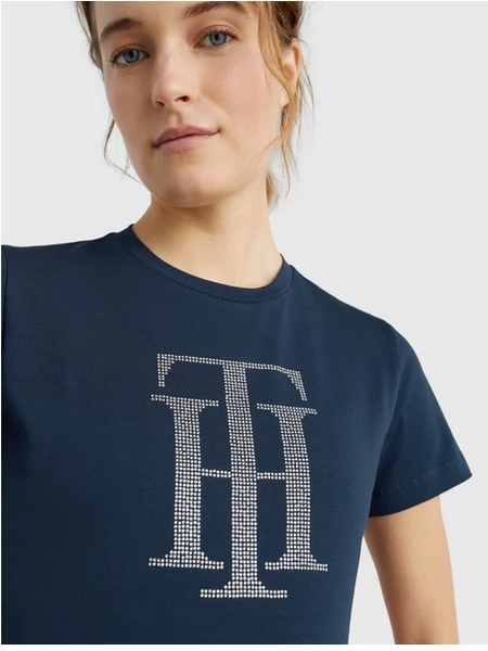 T-shirt Tommy Hilfiger Strass - granatowy